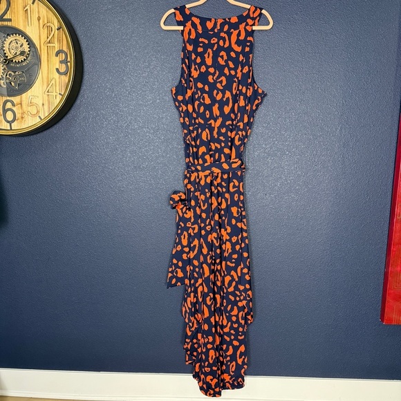 Ashley Stewart NWT Orange/Navy Leopard Print Rounded Neck Jumpsuit | Size 22/24 - Picture 6 of 6
